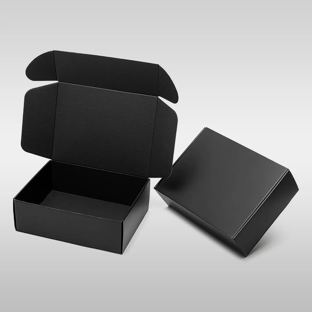 black corrugated cardboard box